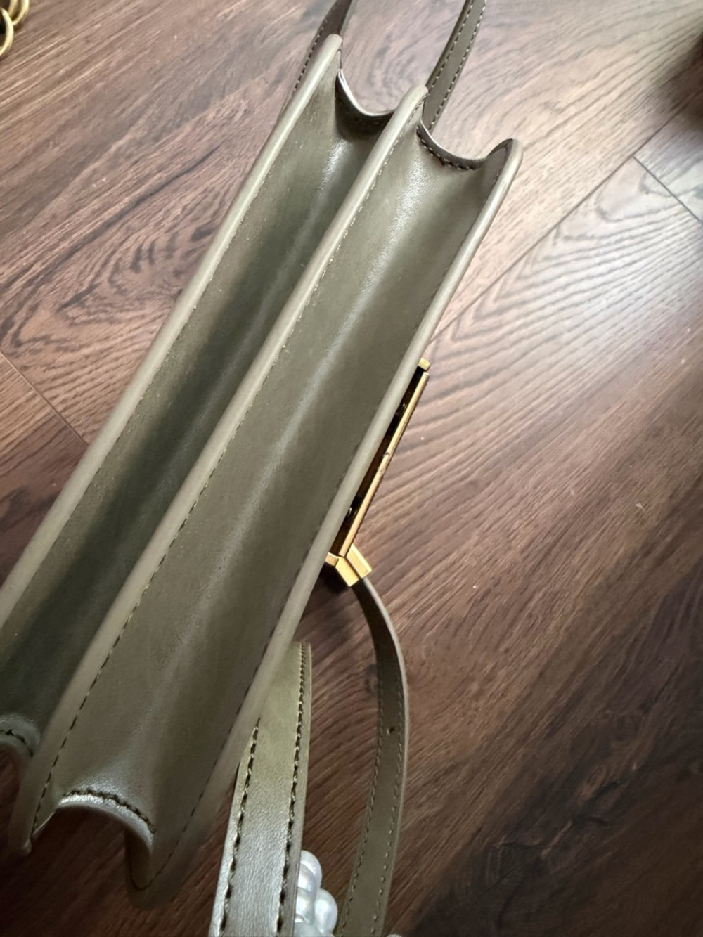 Charles & Keith Olive-Taupe Leather Crossbody with Gold Accent - Picture 3 of 7